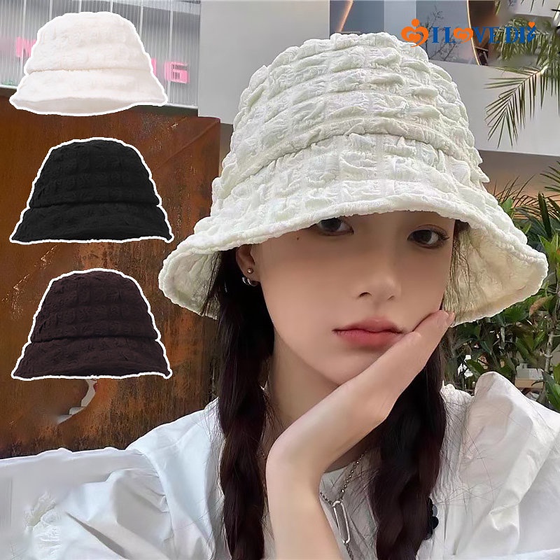 Nón Bucket Xếp Ly Màu Trơn Thoáng Khí Chống Nắng / Tia UV Có Thể Điều Chỉnh Màu Sắc Phong Cách Hàn Quốc