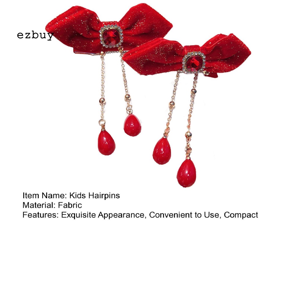 1 Cặp Kẹp Tóc Nơ Đính Ngọc Trai Giả Phối Tua Rua May Mắn Cho Bé Mặc Hàng Ngày Năm Mới