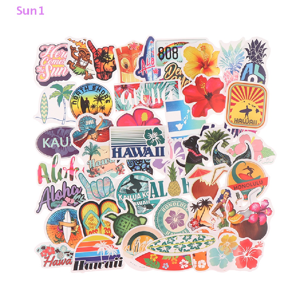 Set 50 Sticker Hoạt Hình Dán Trang Trí Laptop Ván Trượt Phong Cách Hawaii