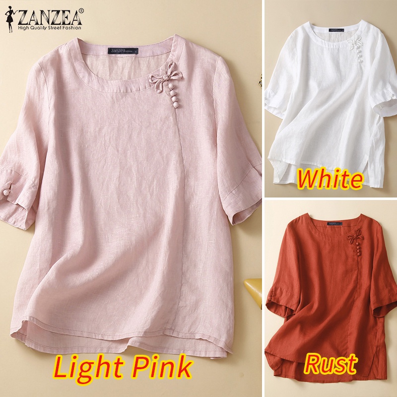 ZANZEA Áo Nữ Tay Ngắn Cổ Tròn Thời Trang Quyến Rũ