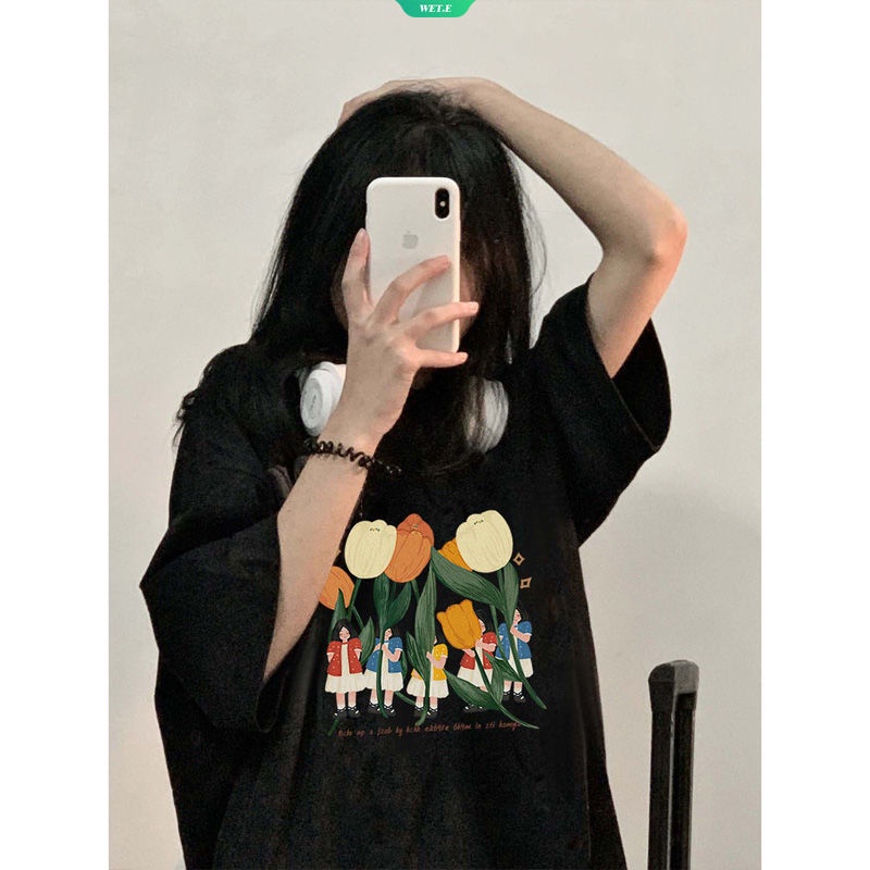 Áo Thun 100% Cotton Mỏng Dáng Rộng Ngắn Tay Thời Trang Mùa Hè Hàn Quốc Dành Cho Nữ 2023