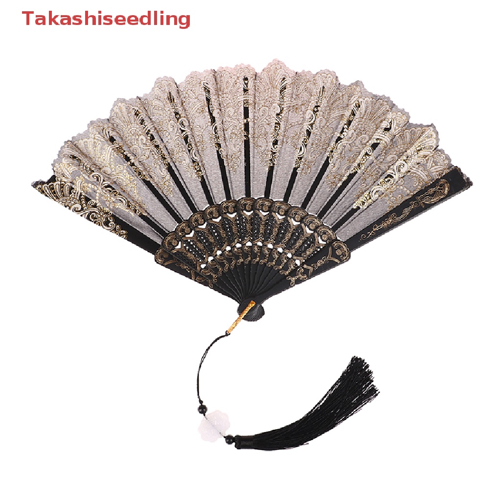 1 Quạt Xếp Phối Ren Họa Tiết Lông Vũ Phong Cách Trung Hoa Cổ Điển