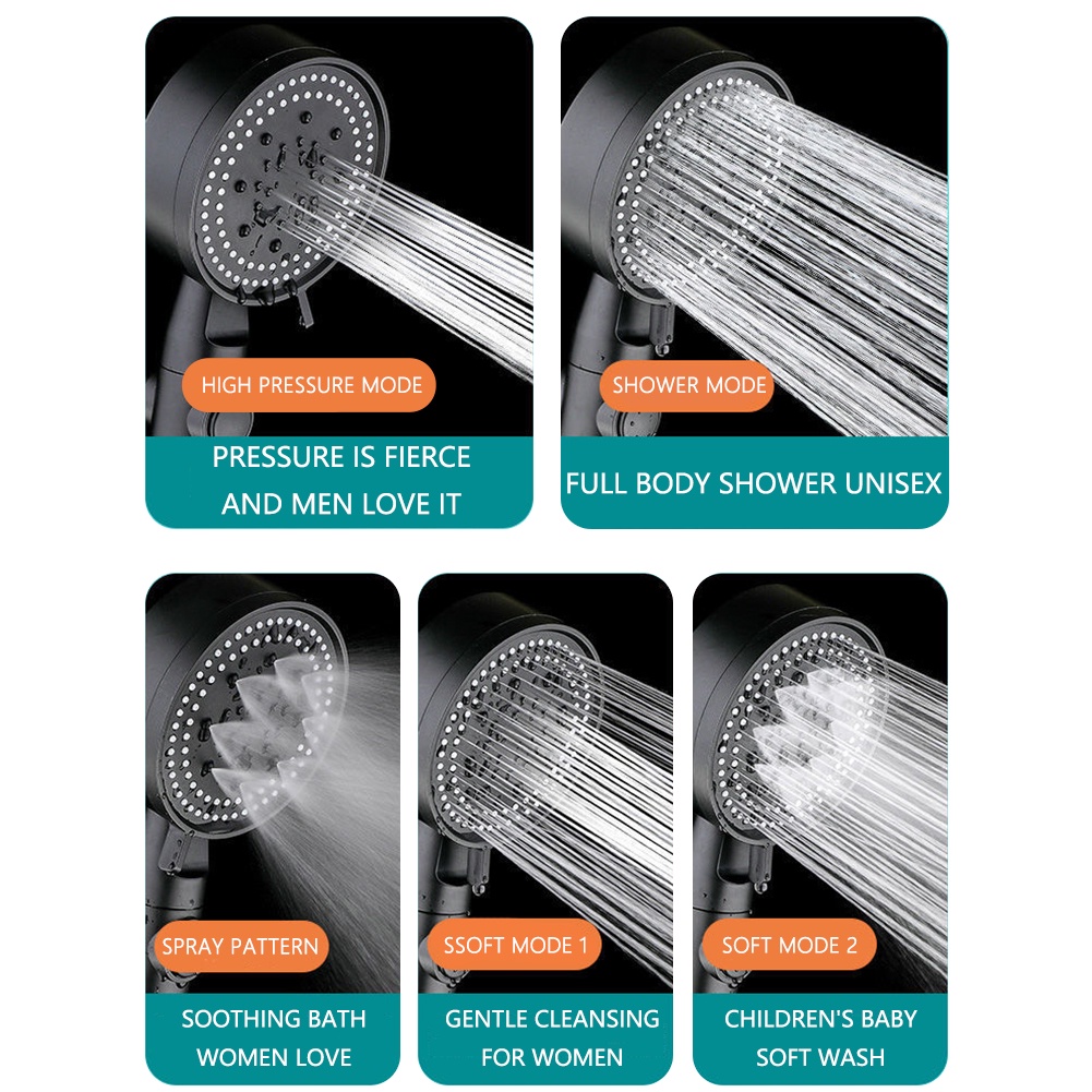 Bộ Đầu Vòi Hoa Sen Áp Suất Cao Hoàn Toàn Mới Vòi Hoa Sen Tăng Áp 5 Tốc Độ Kèm Vòi Bộ Vòi Hoa Sen Phòng Tắm Chặn Nước Một Phím