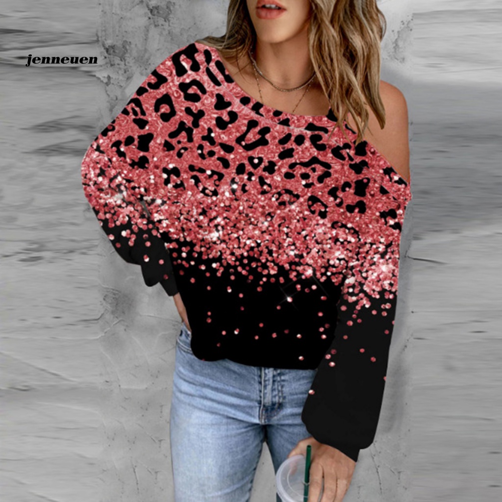 Áo Kiểu Tay Dài Trễ Vai Mềm Mại In Họa Tiết Bông Tuyết Lấp Lánh Thời Trang Xuân Thu Cho Nữ