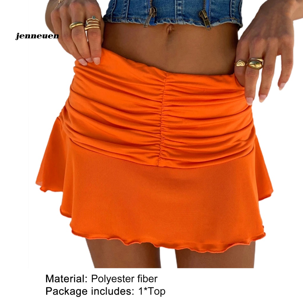 Chân Váy Mini Xếp Li Bằng Sợi Polyester Màu Trơn Dành Cho Nữ