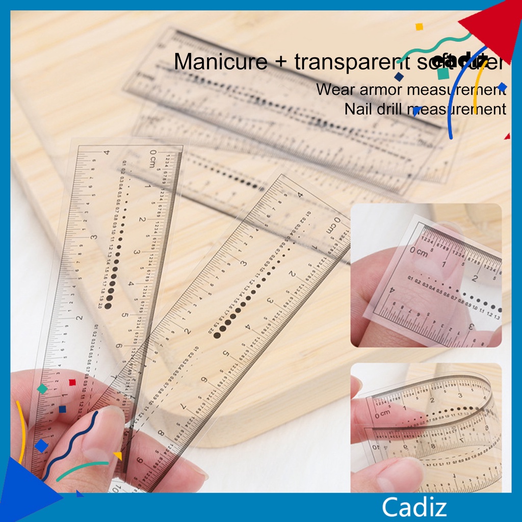 Set 10 Thước Đo Hai Cân Bằng Nhựa Mềm Dẻo Trong Suốt Linh Hoạt Dùng Cho Làm Móng Nghệ Thuật