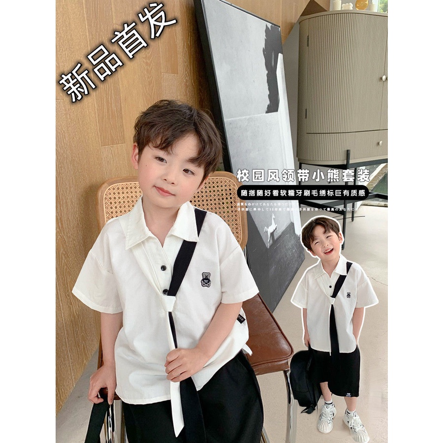 Bộ Áo Sơ Mi + Quần Lửng Dáng Rộng Thời Trang Mùa Hè 2023 Mới Mẻ Cho Bé Trai