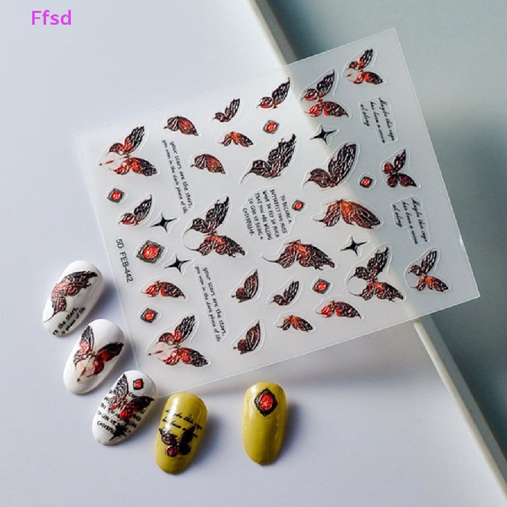 1 Tờ Sticker Dán Móng Tay Hình Bướm 5D Màu Gradient