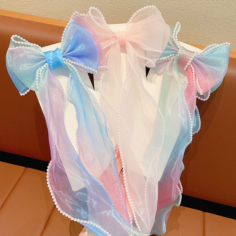 Kẹp Tóc Đính Nơ Ruy Băng Dài Xinh Xắn Cho Bé Gái