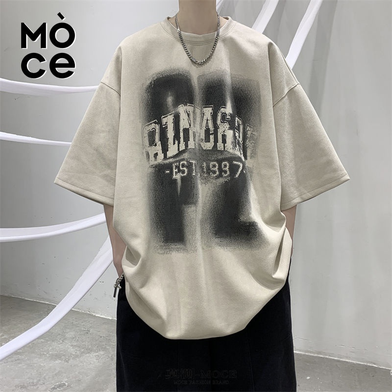 Áo Thun Da Lộn Tay Ngắn Dáng Rộng In Chữ Mo Measured Phong Cách Hip Hop Đường Phố Mỹ Thời Trang Mùa Hè Cho Nam