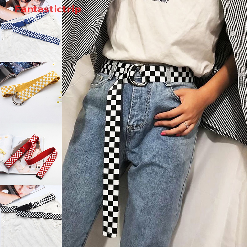 Thắt Lưng Vải Canvas Sọc Caro Phối Khoen Chữ D Thời Trang Đường Phố Mới