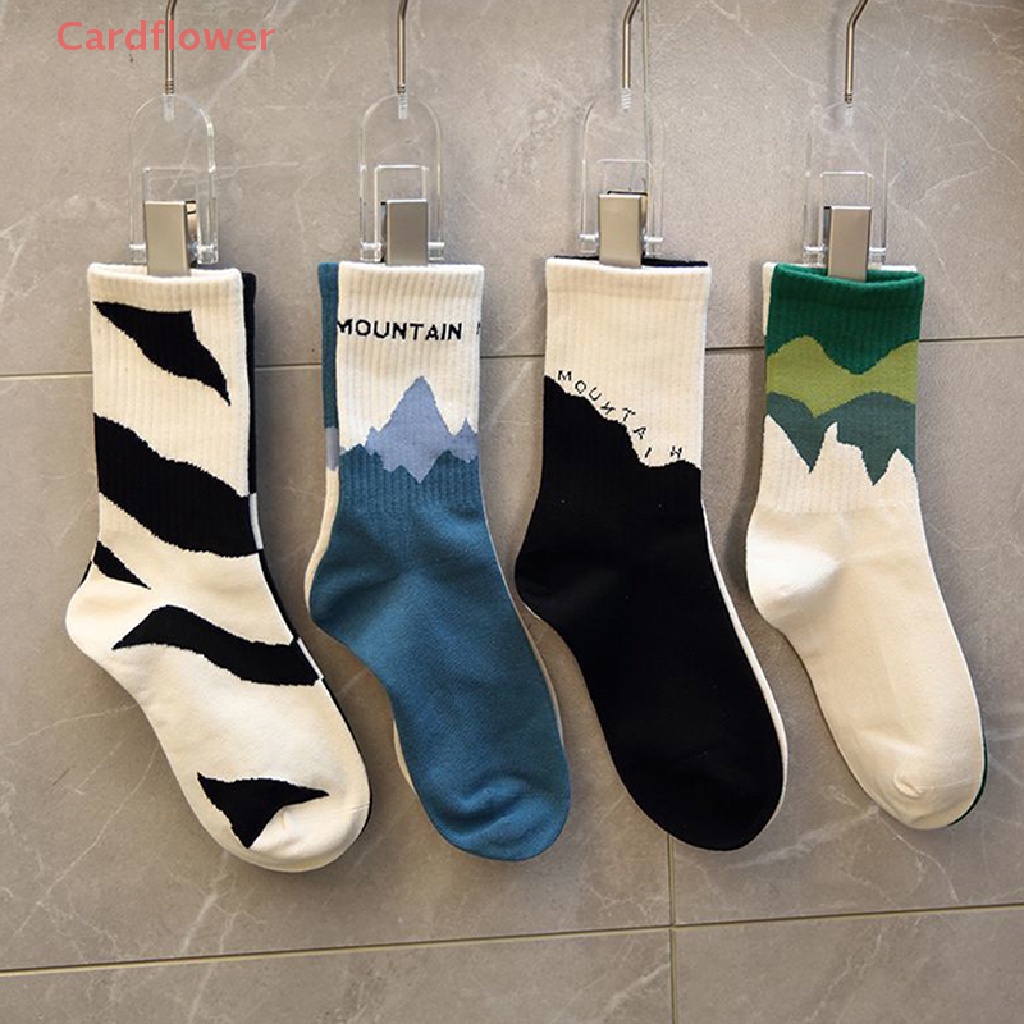 < Cardflower > Vớ Cotton Thoáng Khí Họa Tiết Không Đối Xứng Phong Cách Đường Phố A / B Thời Trang Cho Nam