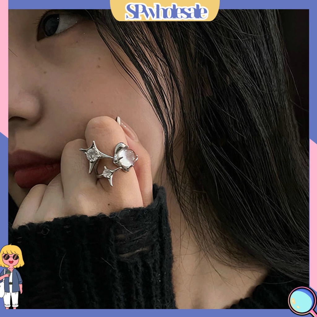 <SPwholesale> Nhẫn Dạng Hở Mạ Điện Sáng Bóng Đính Đá Giả Kim Cương Sáng Điều Chỉnh Được Trang Sức Cho Nữ