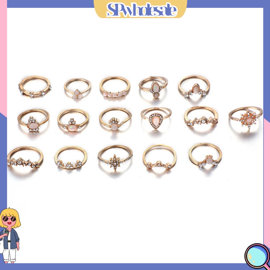<SPwholesale> Set 16 Nhẫn Đeo Khớp Ngón Tay Phong Cách Bohemian