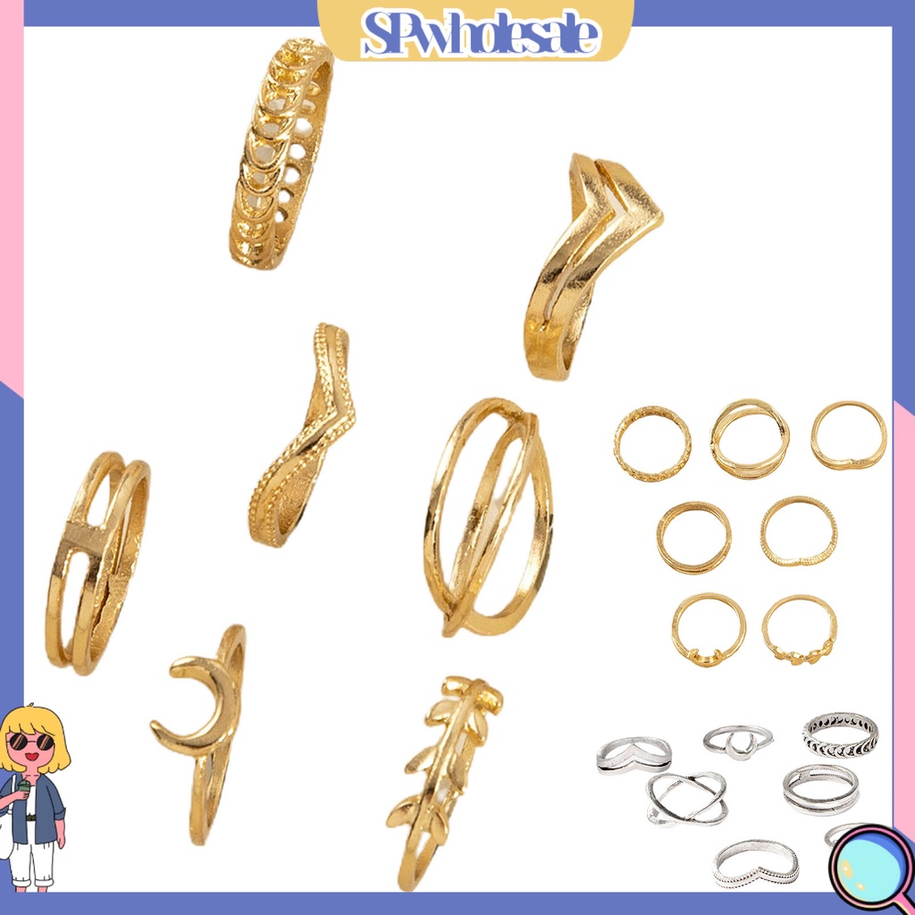 &lt;SPwholesale&gt; Bộ 7 Nhẫn Đeo Tay Màu Sắc Thời Trang