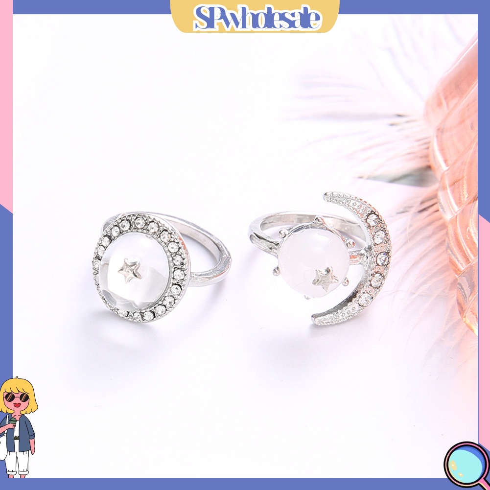 <SPwholesale> Bộ 2 Nhẫn Đốt Ngón Tay Trong Suốt Đính Đá Phong Cách Boho