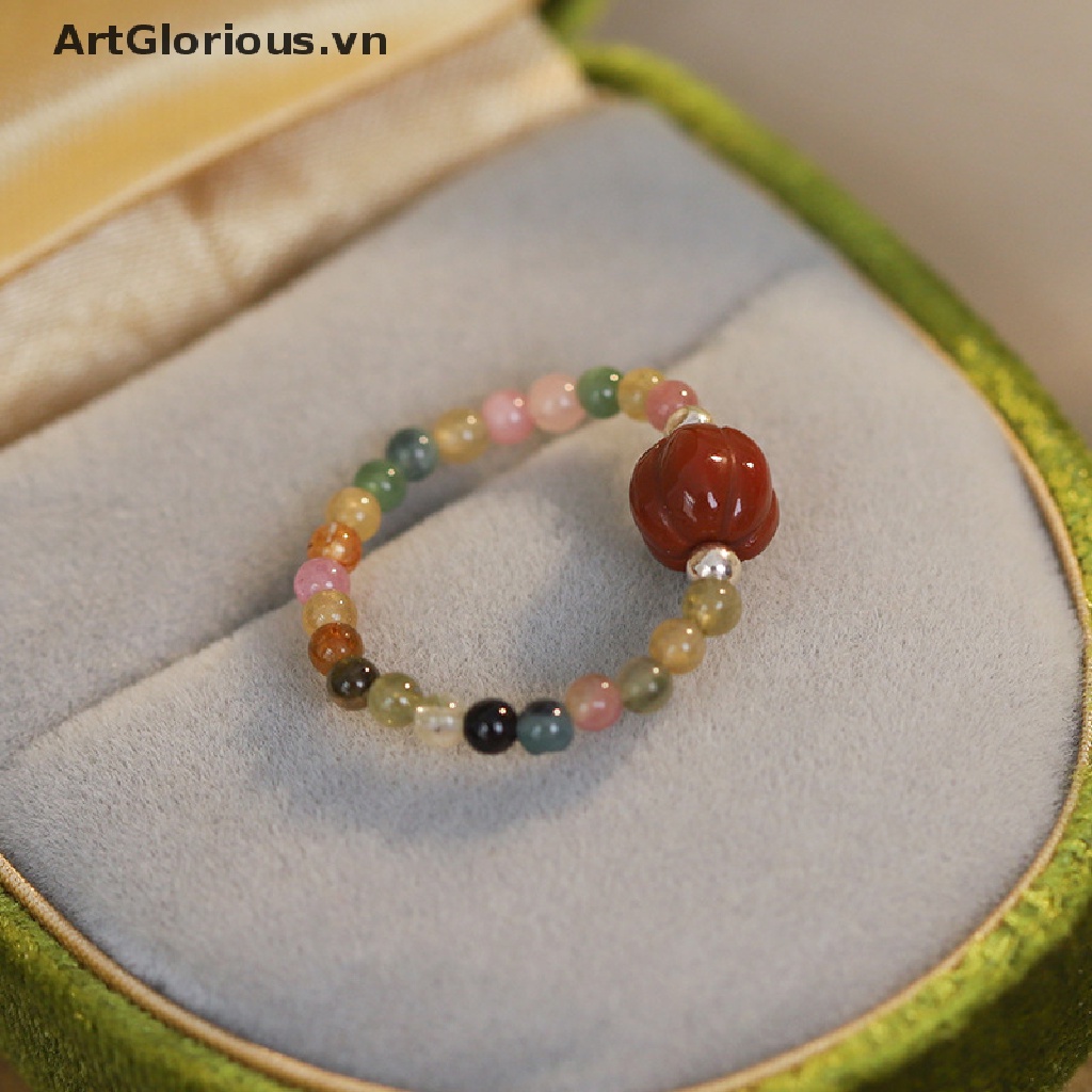 1 Nhẫn Dạng Hở Bằng Dây Kim Loại Đính Hạt Tourmaline Phong Cách Retro Thời Trang Cho Nữ