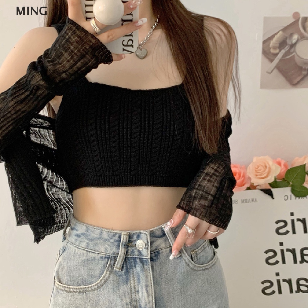 Áo Ống Dệt Kim Hở Vai Không Dây Hở Lưng Màu Kẹo Ngọt Hanky Hem Y2K TH