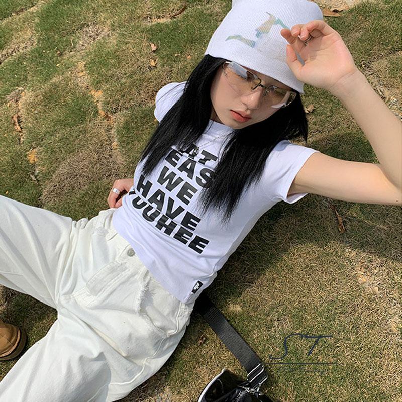 Áo Thun Tay Ngắn Cổ Tròn Dáng Ôm In Chữ Phong Cách Đường Phố CY03