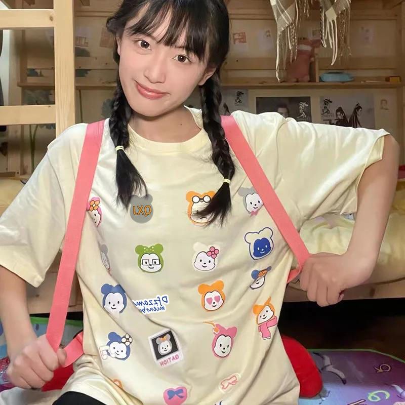 Áo Thun 100% Cotton Tay Ngắn Dáng Suông Dễ Phối Đồ Thời Trang Hè Phong Cách Nhật Bản Cho Nữ