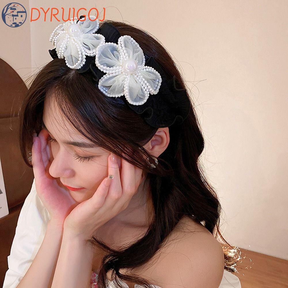 Băng Đô Cài Tóc Phối Lưới Họa Tiết Hoa Xinh Xắn Phong Cách Hàn Quốc