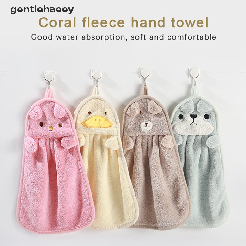 Gent Khăn Lau Tay Bằng Lông Cừu San Hô Thấm Hút Nước Hình Động Vật Hoạt Hình Dễ Thương Có Móc Treo Cho Trẻ Em EN