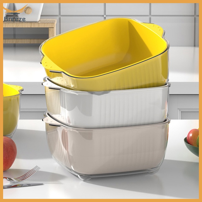 Rổ Rửa Trái Cây Hai Tầng Sáng Tạo Có Tay Cầm Dành Cho Nhà Bếp