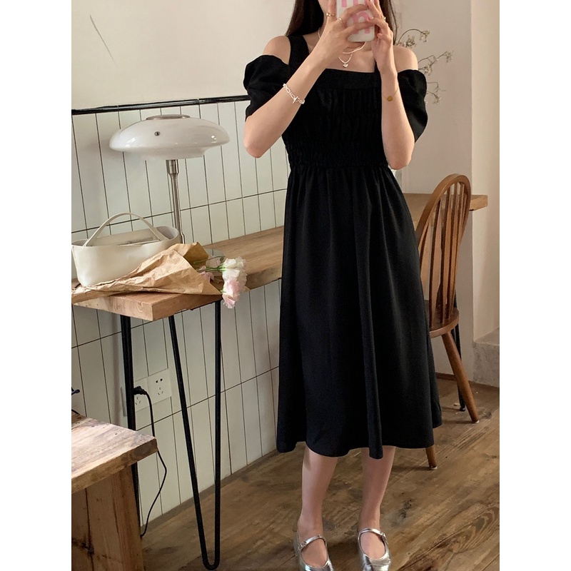 Đầm Cổ Vuông Hở Vai Dáng Chữ A Thời Trang Mùa Hè Phong Cách Hàn Quốc Cho Nữ