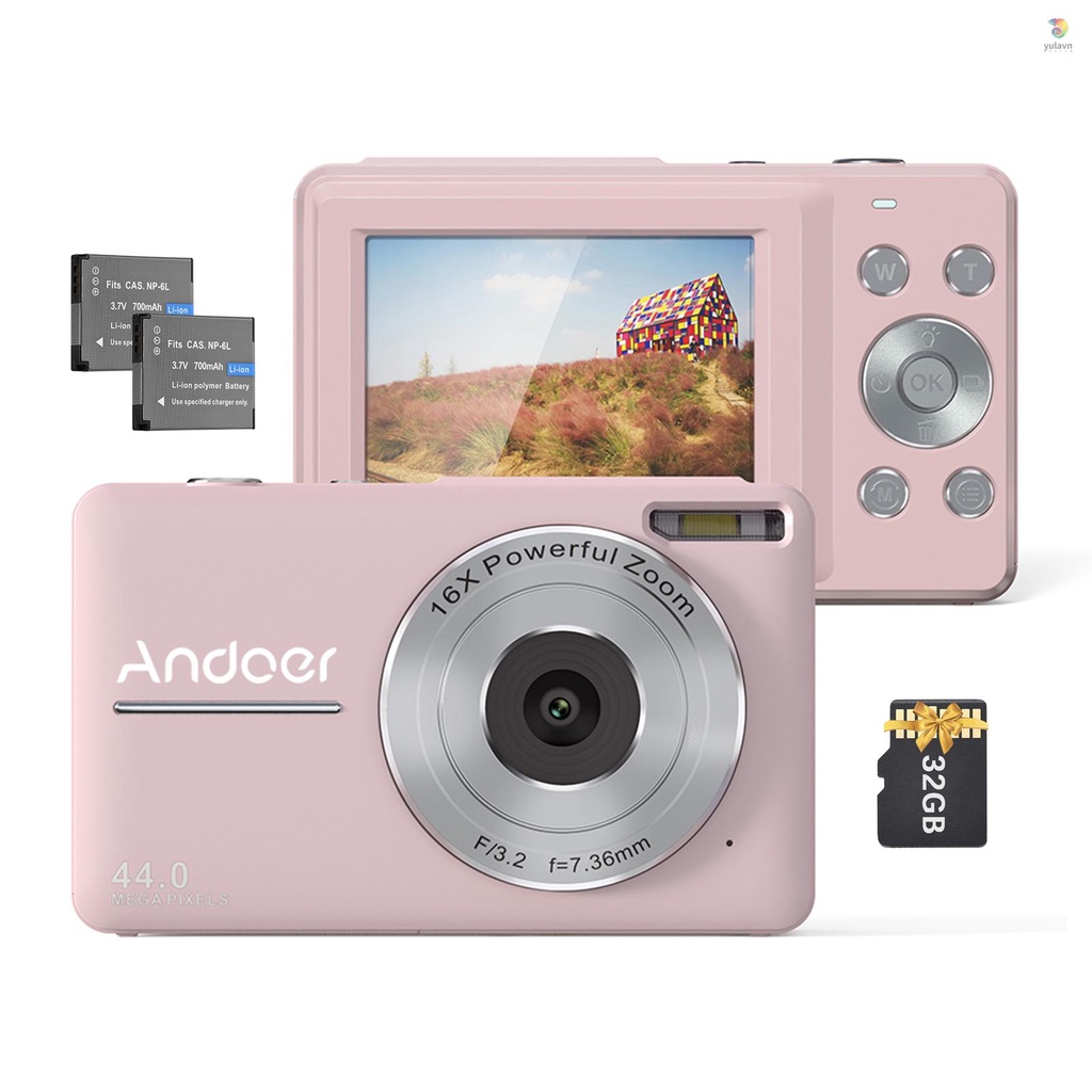 Máy Quay Kỹ Thuật Số Andoer 1080P 44MP Auto Focus 2.5 IPS Màn Hình 16X Kèm Thẻ Nhớ 32GB