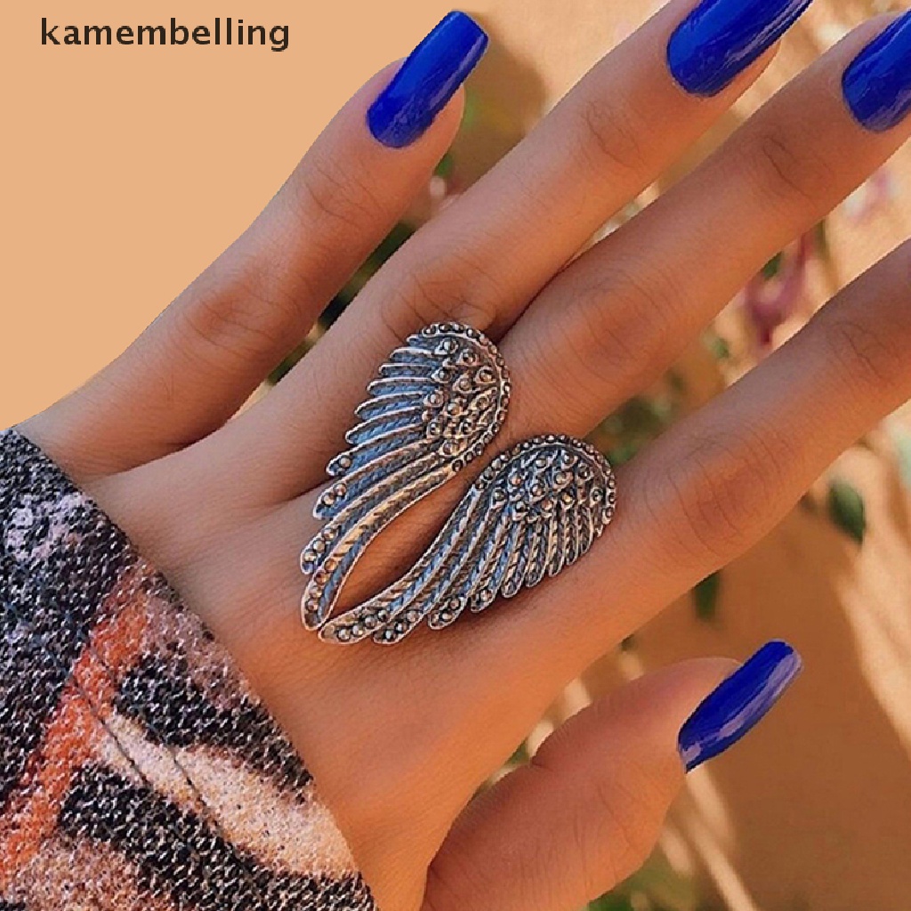 Kamembelling Nhẫn Hình Cánh Thiên Thần Phong Cách Punk Hip Hop Cổ Điển Có Thể Điều Chỉnh Thích Hợp Làm Quà Tặng Cho Nữ