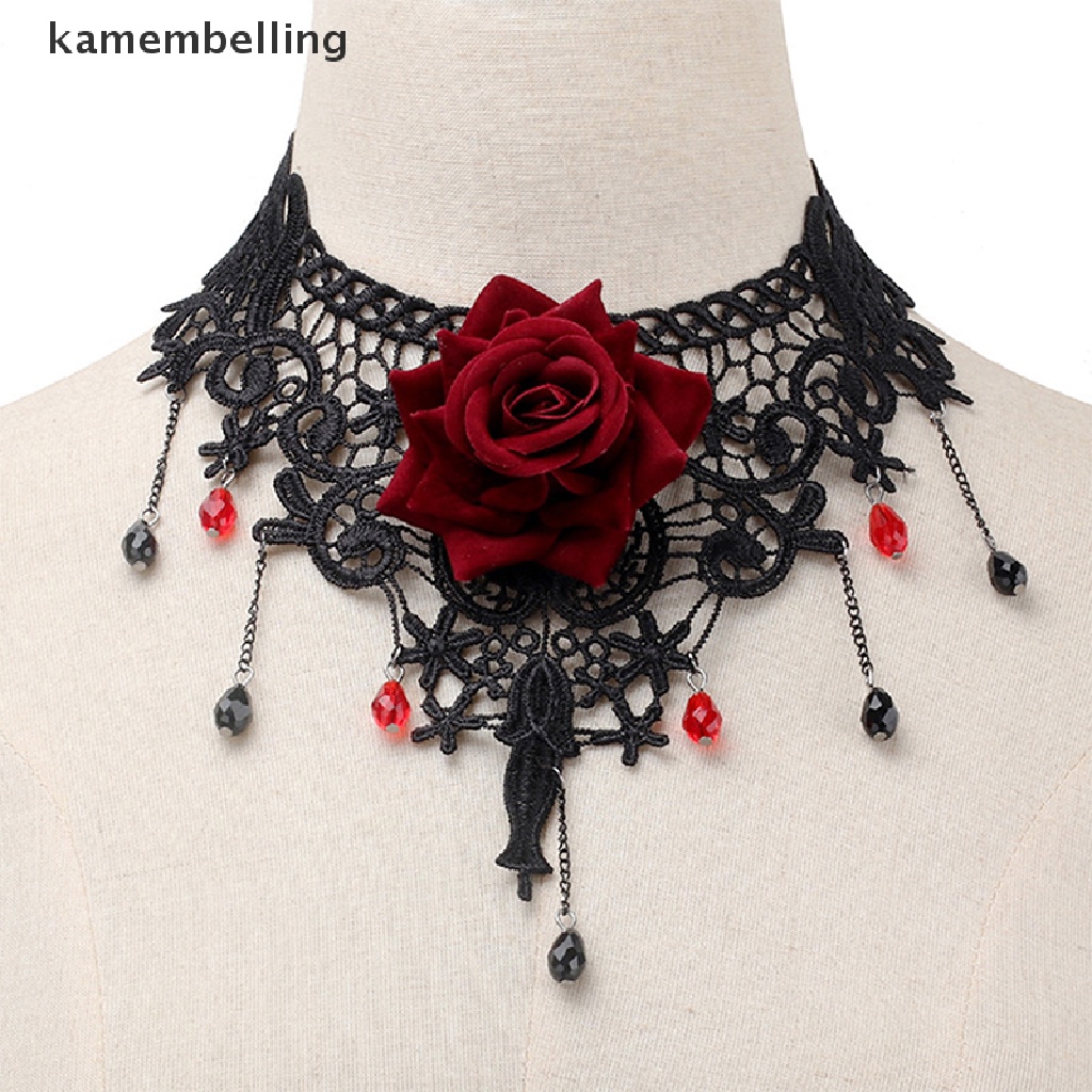 Vòng Cổ Choker Phối Ren Hoa Phong Cách Gothic Thời Trang Cho Nữ