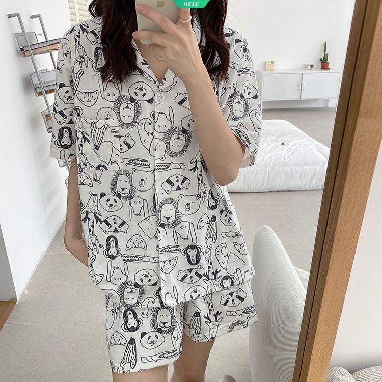 Bộ Đồ Ngủ Tay Ngắn In Họa Tiết Hoạt Hình Động Vật Dễ Thương Thời Trang Mùa Hè 2023 Cho Nữ