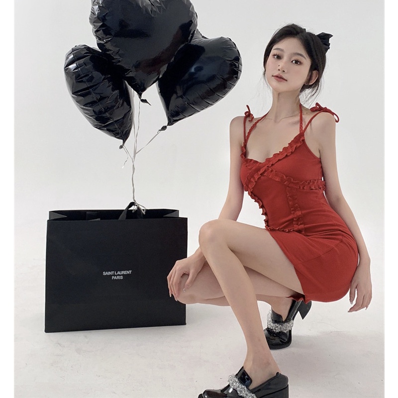 Đầm Hai Dây Thắt Dây Thiết Kế Gợi Cảm Cho Nữ