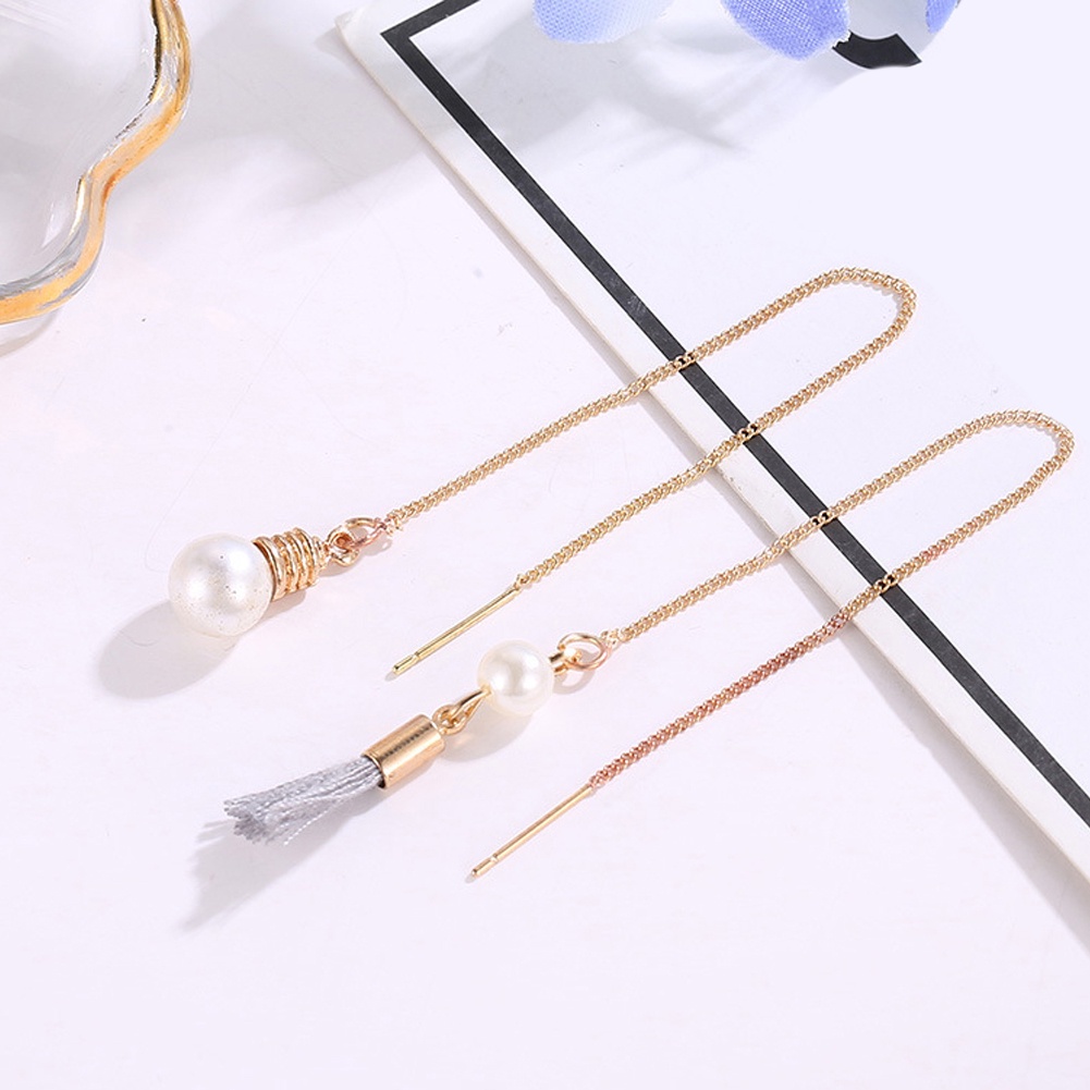 Bông Tai Dáng Dài Phối Tua Rua Đính Ngọc Trai Nhân Tạo Thời Trang