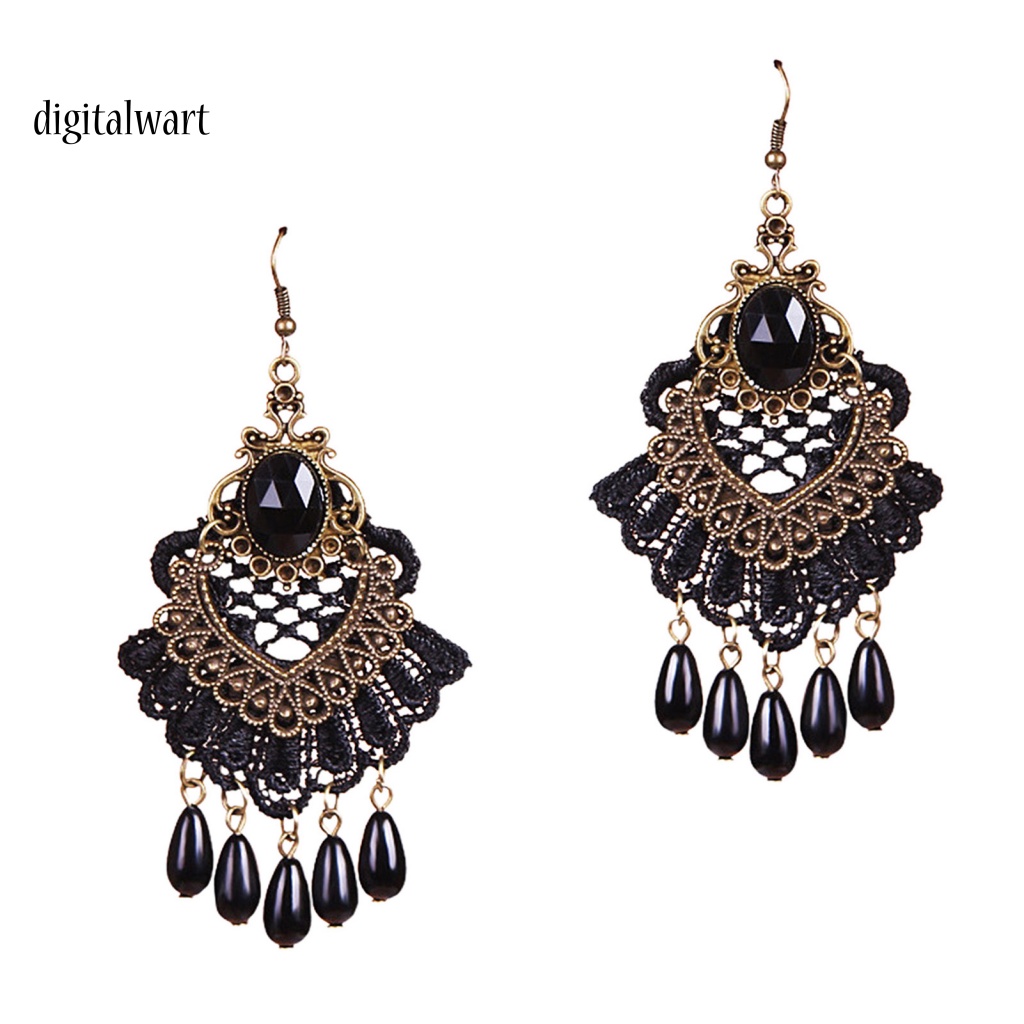 Kỹ Thuật Số| 1 Đôi Bông Tai Ren Rỗng Đính Đá Tua Rua Phong Cách Halloween