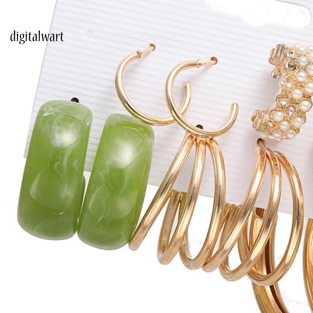 Kỹ Thuật Số| Set 5 Đôi Khuyên Tai Tròn Đính Ngọc Trai Nhân Tạo Phong Cách Bohemian Thời Trang