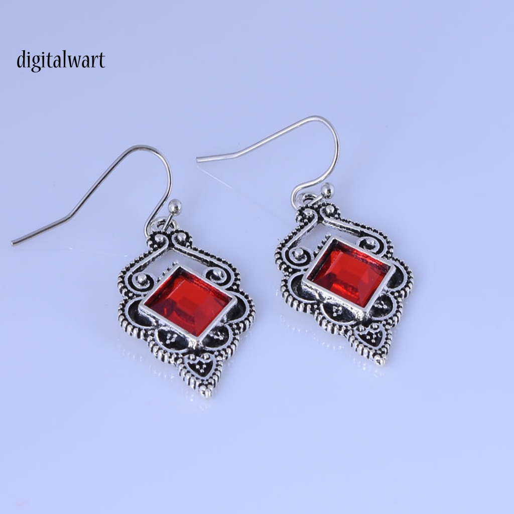 Kỹ Thuật Số| 1 Đôi Bông Tai Móc Đính Đá Zircon Đỏ Vintage Phù Hợp Sử Dụng Hàng Ngày