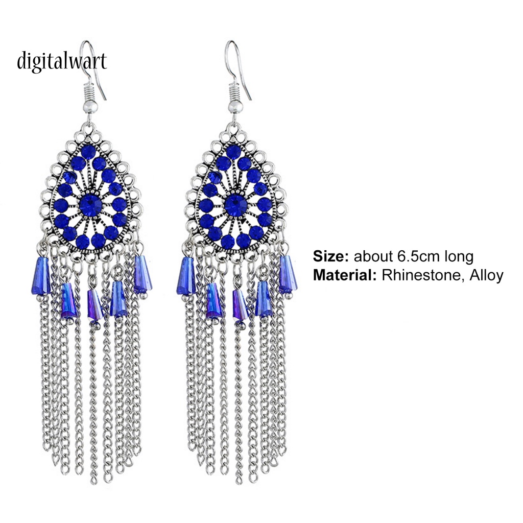 Kỹ Thuật Số| 1 Đôi Bông Tai Hình Giọt Nước Đính Đá Phối Tua Rua Phong Cách Vintage Dành Cho Nữ