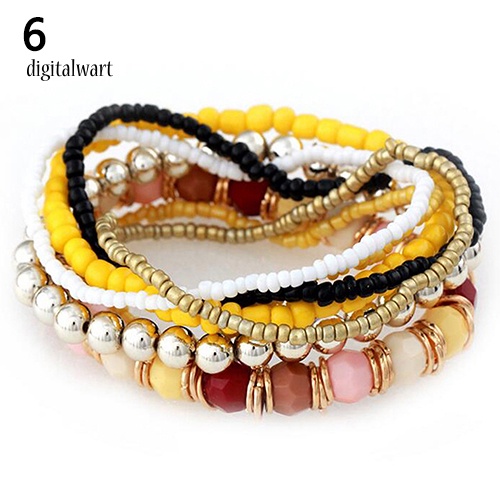 Kỹ Thuật Số| Vòng Tay Chuỗi Hạt Acrylic 7 Lớp Co Giãn Nhiều Màu Phong Cách Bohemian Thời Trang