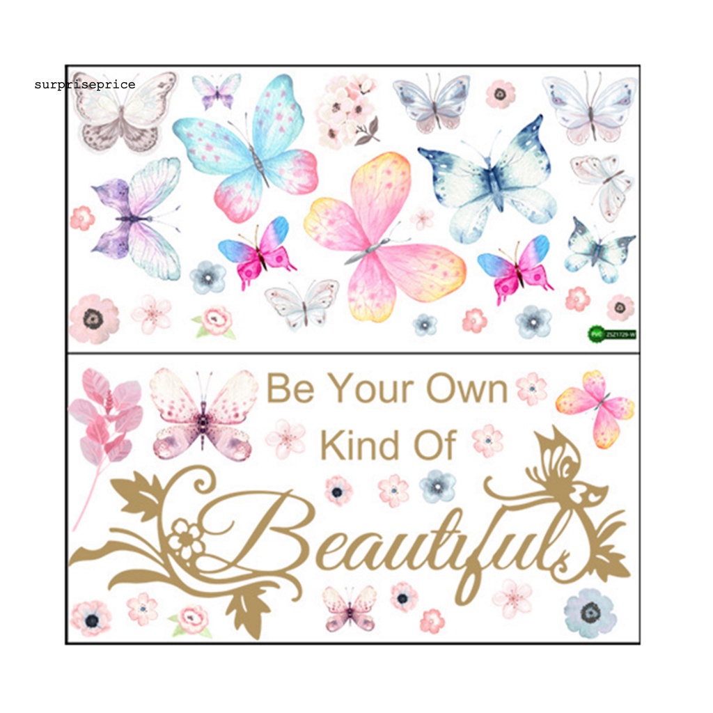 Set 2 Sticker Dán Tường Tự Dính Họa Tiết Bướm Và Chữ Dễ Thương Để Trang Trí Phòng Học