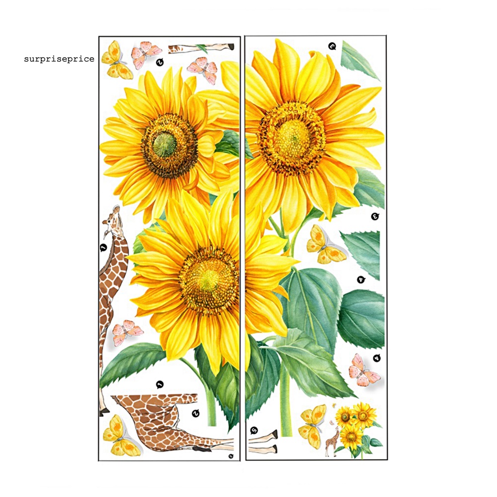 Set 2 Miếng Dán Tường Tự Dính Bằng PVC Chống Nước Hình Hoa Hướng Dương / Hươu Cao Cổ / Bướm