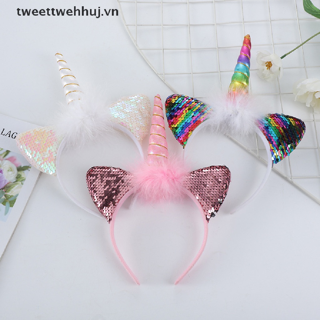 Băng Đô Cài Tóc Hình Kỳ Lân Có Đèn LED Phát Sáng Dành Cho Bé Gái