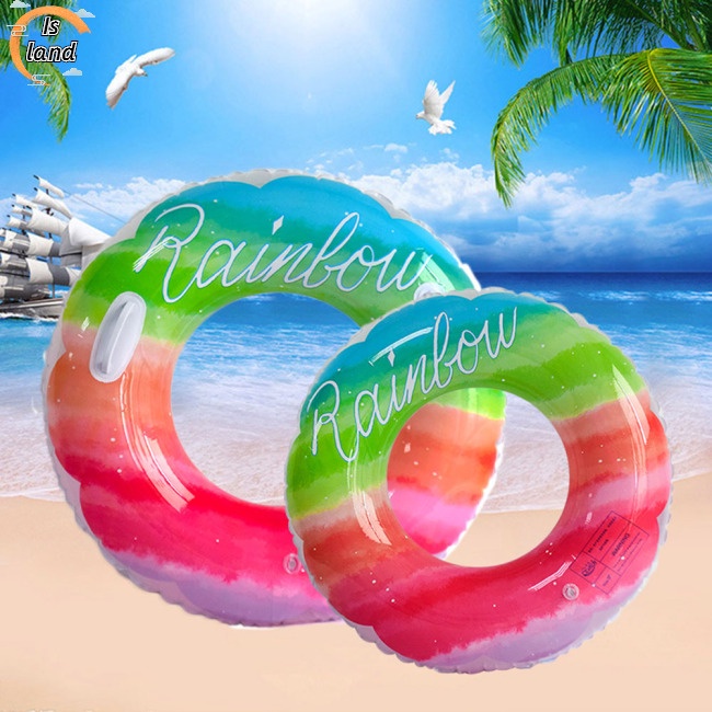 Phao Bơi Bơm Hơi Bằng Pvc Dày Dặn Hình Hoa Màu Cầu Vồng Dễ Thương