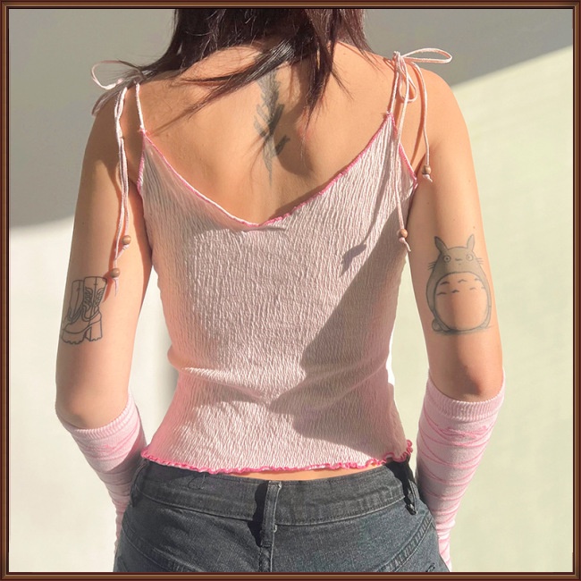 Áo Tank Top Cổ Chữ V Khoét Sâu In Họa Tiết Bươm Bướm Thời Trang Mùa Hè Cho Nữ