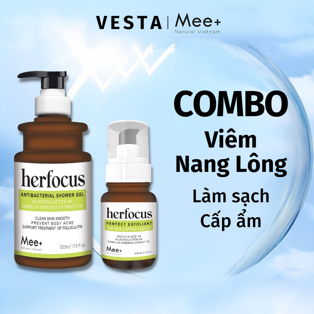 Xịt Viêm Nang Lông 100ml + Sữa Tắm Viêm Nang Lông 500ml - Bộ Liệu Trình Chuyên Viêm Nang Lông Herfocus Mee Natural