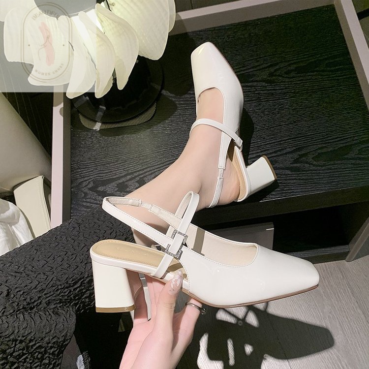 Giày Sandal Cao Gót Da PU Mũi Vuông Thời Trang Sành Điệu 6-8cm