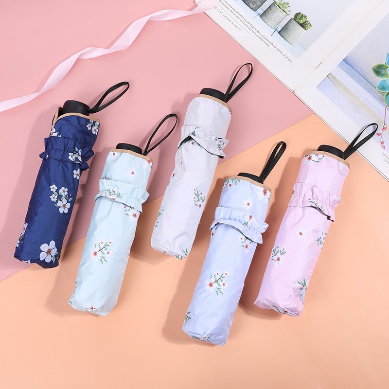 Dù Gấp Ba Khúc Khung Thép Phối Ren Hoa Xinh Xắn