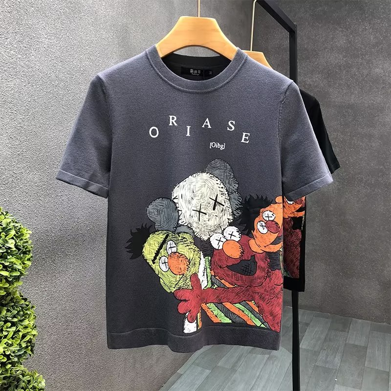 Áo Thun Cotton Ngắn Tay Cổ Tròn In Họa Tiết Hoạt Hình Phong Cách Hàn Quốc Cho Nam Cỡ S-5XL