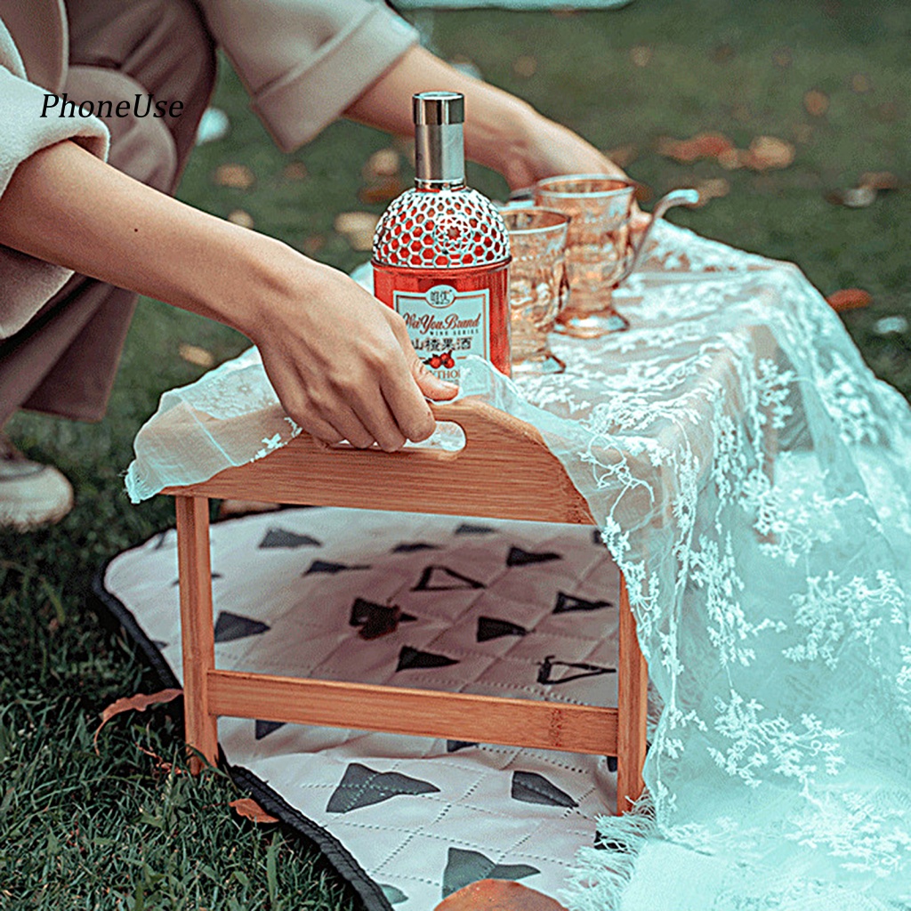 Bàn Gấp Bằng Tre Tự Nhiên Cứng Cáp Chịu Lực Tốt Đa Năng Có Tay Cầm Dành Cho Cắm Trại Ngoài