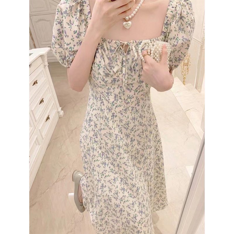 NRVP Đầm Dài Tay Ngắn In Hoa Độc Đáo Thời Trang Mùa Hè Hàn Quốc 2023 Dành Cho Bạn Nữ